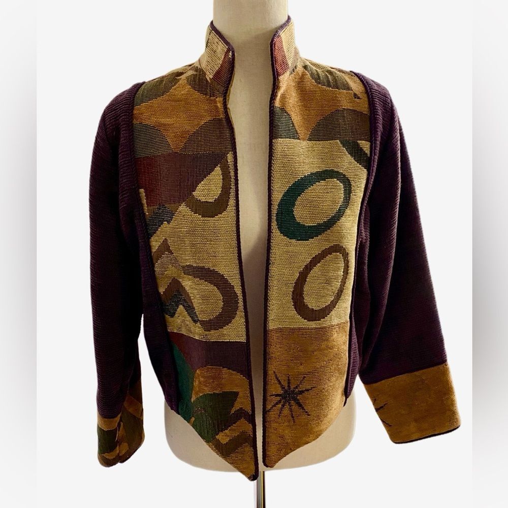 Vintage Cloud Bound Womens Jacquard Tapestry Open Jacket